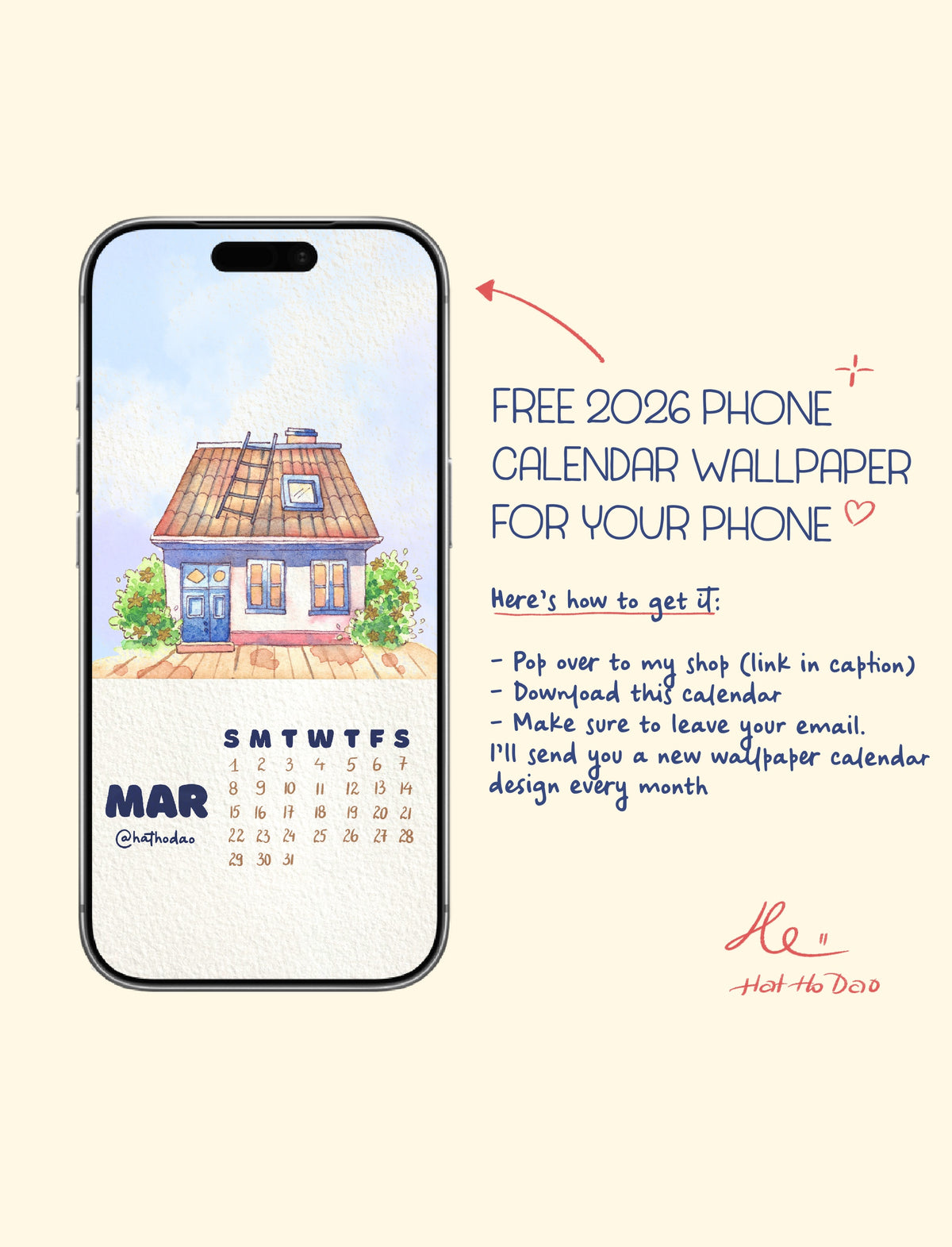 Calendar 2026 by Hat Ho Dao [Phone wallpaper] - March